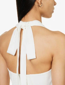 ME AND EM Pleated V-neck Regular-fit Wide-leg Woven Jumpsuit -Whistles Shop R04151468 CREAM ALT05