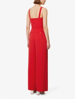 ME AND EM Notch-neck Belted-waist Recycled Polyester-blend Jumpsuit -Whistles Shop R04151470 BRIGHTRED ALT03