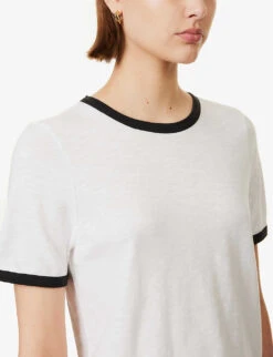 ME AND EM Contrasting-trim Organic-cotton T-shirt -Whistles Shop R04151491 WHITEBLACK ALT04