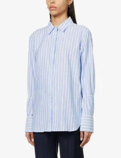 ME AND EM Stripe-pattern Boyfriend-fit Cotton Shirt -Whistles Shop R04151520 BLUEWHITE ALT02
