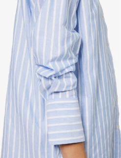 ME AND EM Stripe-pattern Boyfriend-fit Cotton Shirt -Whistles Shop R04151520 BLUEWHITE ALT06