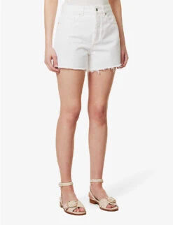 ME AND EM Frayed High-rise Organic-denim Shorts -Whistles Shop R04151521 WHITE ALT02