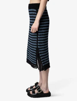 Zadig & Voltaire Jackson Striped Crochet Knitted Knee-length Skirt -Whistles Shop R04151973 NOIR ALT02