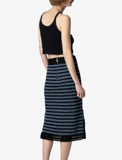 Zadig & Voltaire Jackson Striped Crochet Knitted Knee-length Skirt -Whistles Shop R04151973 NOIR ALT03