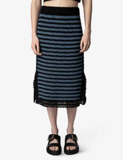 Zadig & Voltaire Jackson Striped Crochet Knitted Knee-length Skirt -Whistles Shop R04151973 NOIR ALT04