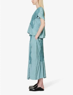 Issey Miyake Imprint Ribbed Rayon-blend Midi Skirt -Whistles Shop R04152501 LIGHTBLUE ALT01