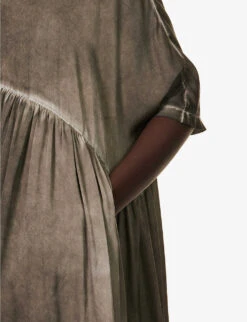 Agnus Gathered Flared-hem Silk Midi Dress -Whistles Shop R04152534 GREYBROWN ALT06