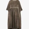 Agnus Gathered Flared-hem Silk Midi Dress -Whistles Shop R04152534 GREYBROWN M