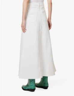 Ganni Mid-rise Logo-appliqué Organic-denim Maxi Skirt -Whistles Shop R04152903 BRIGHTWHITE ALT03