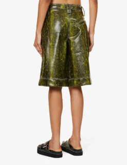 Ganni Snake-print Wide-leg Faux-leather Shorts -Whistles Shop R04152927 SPINACHGREEN ALT03