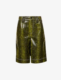 Ganni Snake-print Wide-leg Faux-leather Shorts