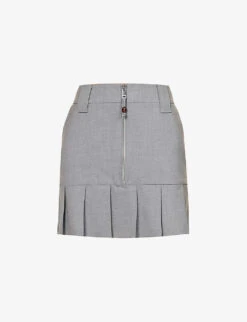 Ganni Pleated-hem Bead-embellished Stretch-woven Mini Skirt