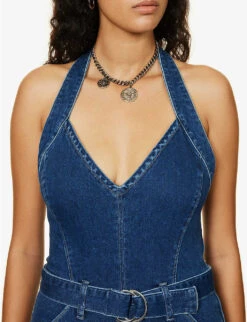 Paige Leenah Halterneck Flared-leg Stretch-denim Jumpsuit -Whistles Shop R04153193 MONTREUX ALT04