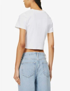 Calvin Klein CK-badge Ribbed Stretch-cotton T-shirt -Whistles Shop R04153234 BRIGHTWHITE ALT03