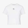 Calvin Klein CK-badge Ribbed Stretch-cotton T-shirt -Whistles Shop R04153234 BRIGHTWHITE M