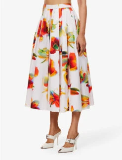 Alexander McQueen Pleated Flared-hem Woven Midi Skirt -Whistles Shop R04153253 OPTICALWHITE ALT02