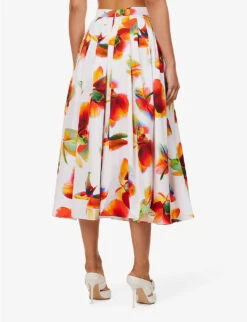 Alexander McQueen Pleated Flared-hem Woven Midi Skirt -Whistles Shop R04153253 OPTICALWHITE ALT03