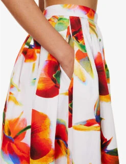 Alexander McQueen Pleated Flared-hem Woven Midi Skirt -Whistles Shop R04153253 OPTICALWHITE ALT04