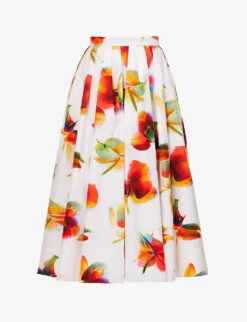 Alexander McQueen Pleated Flared-hem Woven Midi Skirt