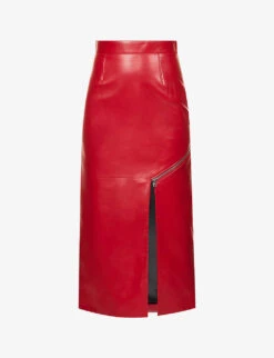Alexander McQueen Split-hem Zip-embellished Leather Midi Skirt