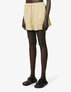 Mid-rise Elasticated-waistband Linen Shorts -Whistles Shop R04157396 BEIGE ALT02
