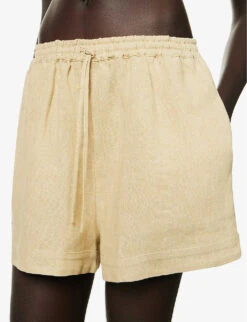 Mid-rise Elasticated-waistband Linen Shorts -Whistles Shop R04157396 BEIGE ALT04
