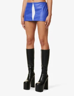 Colour-block Darted Faux-leather Mini Skirt -Whistles Shop R04158081 BLUE ALT02