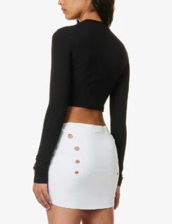 Cut-out Panel Cropped Slim-fit Stretch-cotton Top -Whistles Shop R04158085 BLACK ALT03