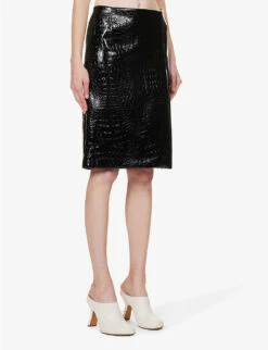 Sportmax Melinda Split-hem Croc-embossed Leather Mini Skirt -Whistles Shop R04158880 BLACK ALT02