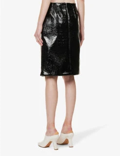 Sportmax Melinda Split-hem Croc-embossed Leather Mini Skirt -Whistles Shop R04158880 BLACK ALT03