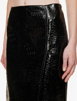 Sportmax Melinda Split-hem Croc-embossed Leather Mini Skirt -Whistles Shop R04158880 BLACK ALT04