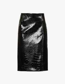 Sportmax Melinda Split-hem Croc-embossed Leather Mini Skirt