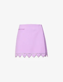 Heart Crystal-embellished Wool Mini Skirt