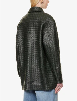 Bottega Veneta Intrecciato Dipped-hem Leather Shirt -Whistles Shop R04159965 DARKGREEN ALT03