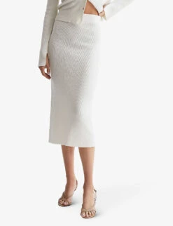 Reiss Fern Knitted Linen-blend Midi Skirt -Whistles Shop R04160640 CREAM ALT02