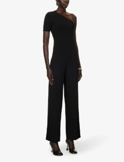 STELLA MCCARTNEY Asymmetric-neck Exposed-shoulder Knitted Jumpsuit -Whistles Shop R04160804 BLACK ALT02