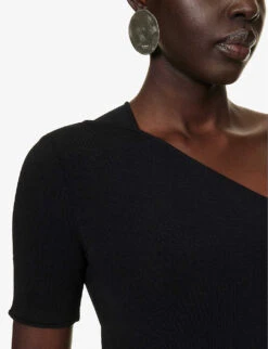 STELLA MCCARTNEY Asymmetric-neck Exposed-shoulder Knitted Jumpsuit -Whistles Shop R04160804 BLACK ALT04