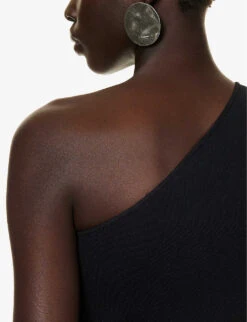 STELLA MCCARTNEY Asymmetric-neck Exposed-shoulder Knitted Jumpsuit -Whistles Shop R04160804 BLACK ALT05