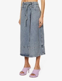Low Rider Faded-wash Denim Midi Skirt -Whistles Shop R04161059 SUNFADEDENIM ALT02