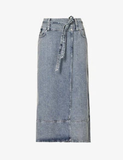 Low Rider Faded-wash Denim Midi Skirt