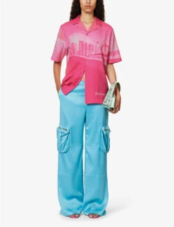 The Rose Tint Shirt Graphic-print Regular-fit Cotton And Linen-blend Shirt -Whistles Shop R04161068 AZALEA ALT01