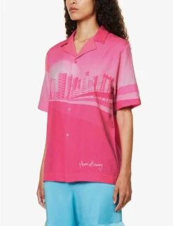 The Rose Tint Shirt Graphic-print Regular-fit Cotton And Linen-blend Shirt -Whistles Shop R04161068 AZALEA ALT02