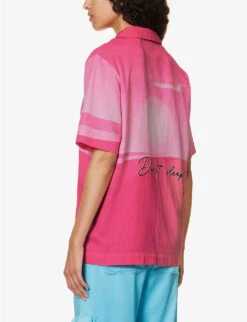 The Rose Tint Shirt Graphic-print Regular-fit Cotton And Linen-blend Shirt -Whistles Shop R04161068 AZALEA ALT03