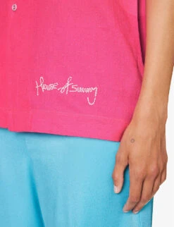 The Rose Tint Shirt Graphic-print Regular-fit Cotton And Linen-blend Shirt -Whistles Shop R04161068 AZALEA ALT05