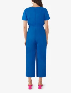 Wrap-front Tie-waist Linen Jumpsuit -Whistles Shop R04161732 BLUE ALT03