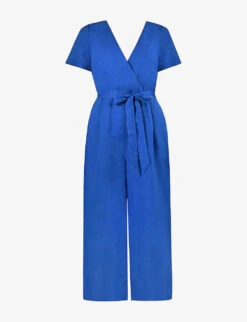 Wrap-front Tie-waist Linen Jumpsuit