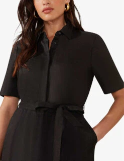 Tie-waist Short-sleeved Linen Playsuit -Whistles Shop R04161740 BLACK ALT02