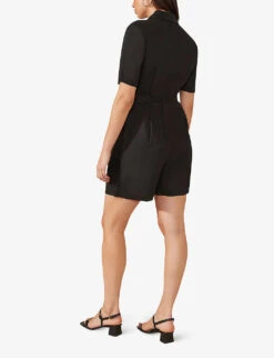 Tie-waist Short-sleeved Linen Playsuit -Whistles Shop R04161740 BLACK ALT03