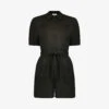 Tie-waist Short-sleeved Linen Playsuit -Whistles Shop R04161740 BLACK M