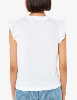 Whistles Frilled-sleeve Cotton-jersey T-shirt -Whistles Shop R04164046 WHITE ALT03